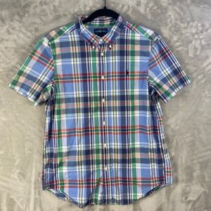 Ralph Lauren Boys XL Plaid Short Sleeve Button Up Shirt Cotton Blue Green Preppy